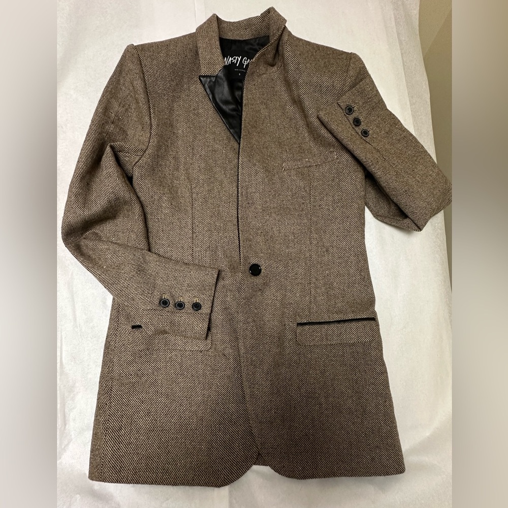 Nasty Gal Brown Herringbone Blazer